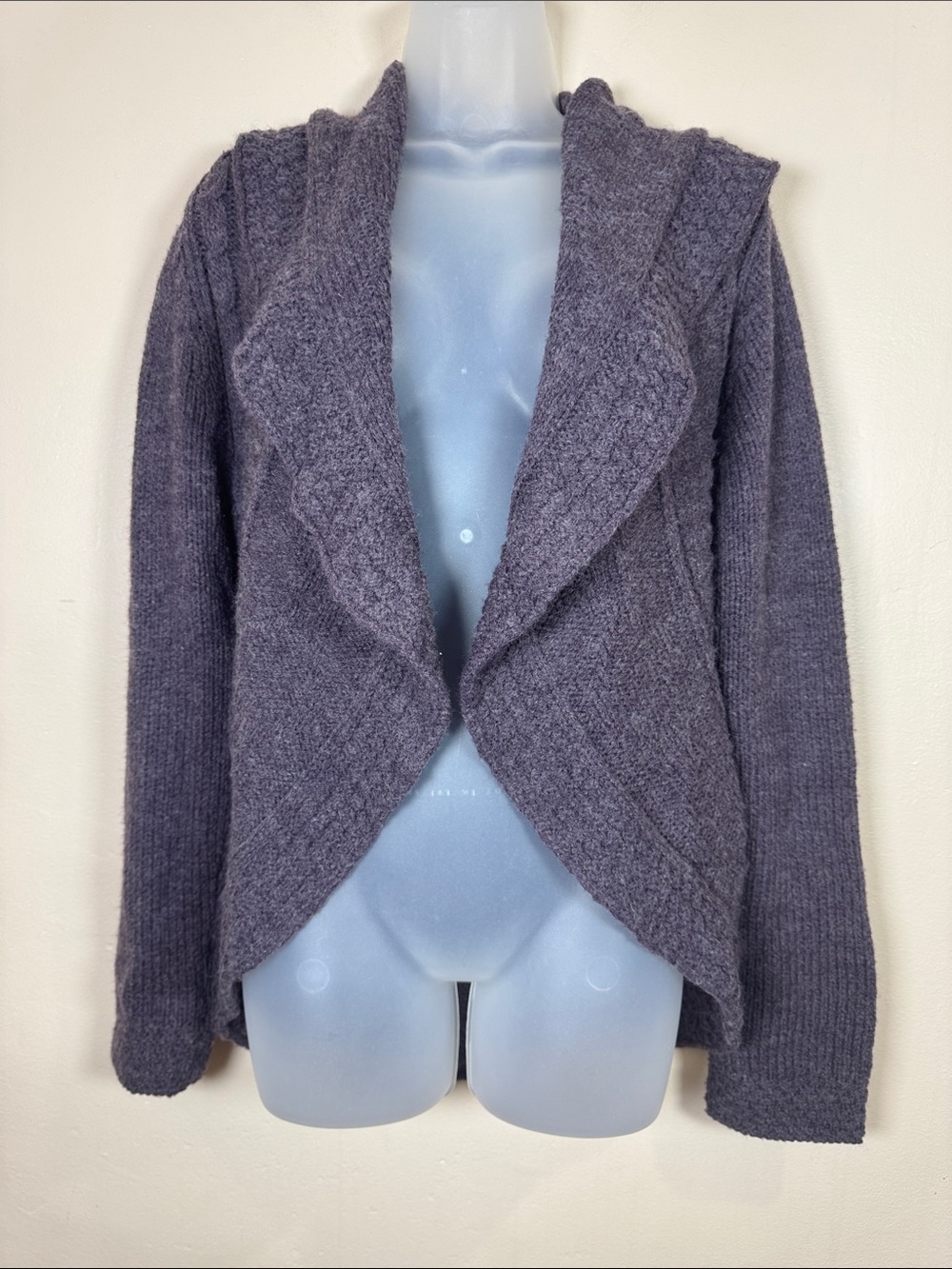 Coldwater Creek Lavender Open-Front Shawl Cardigan Knit Wool Blend Cottage L